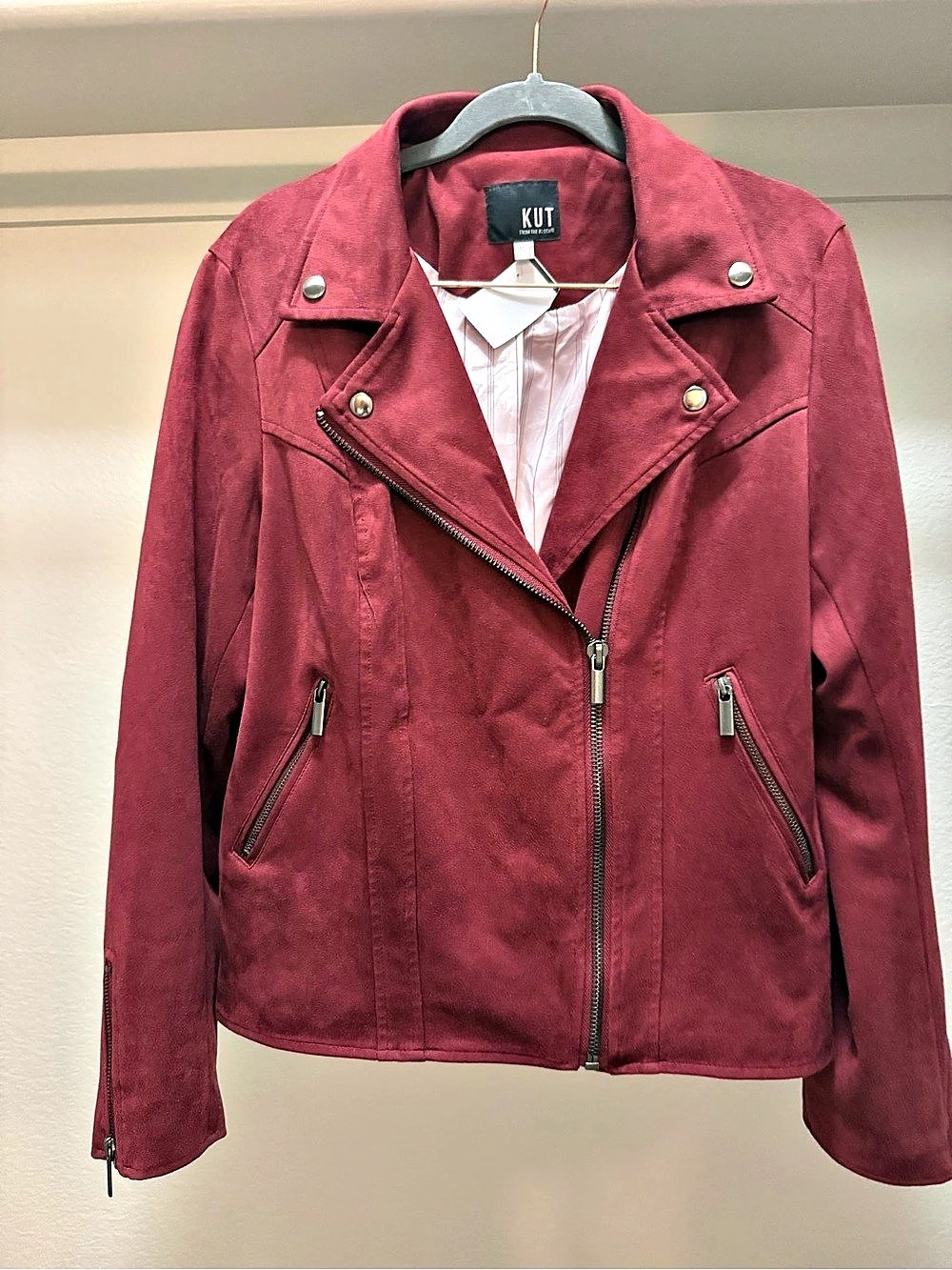 KUT from the Kloth Faux Suede Moto Jacket Red Large